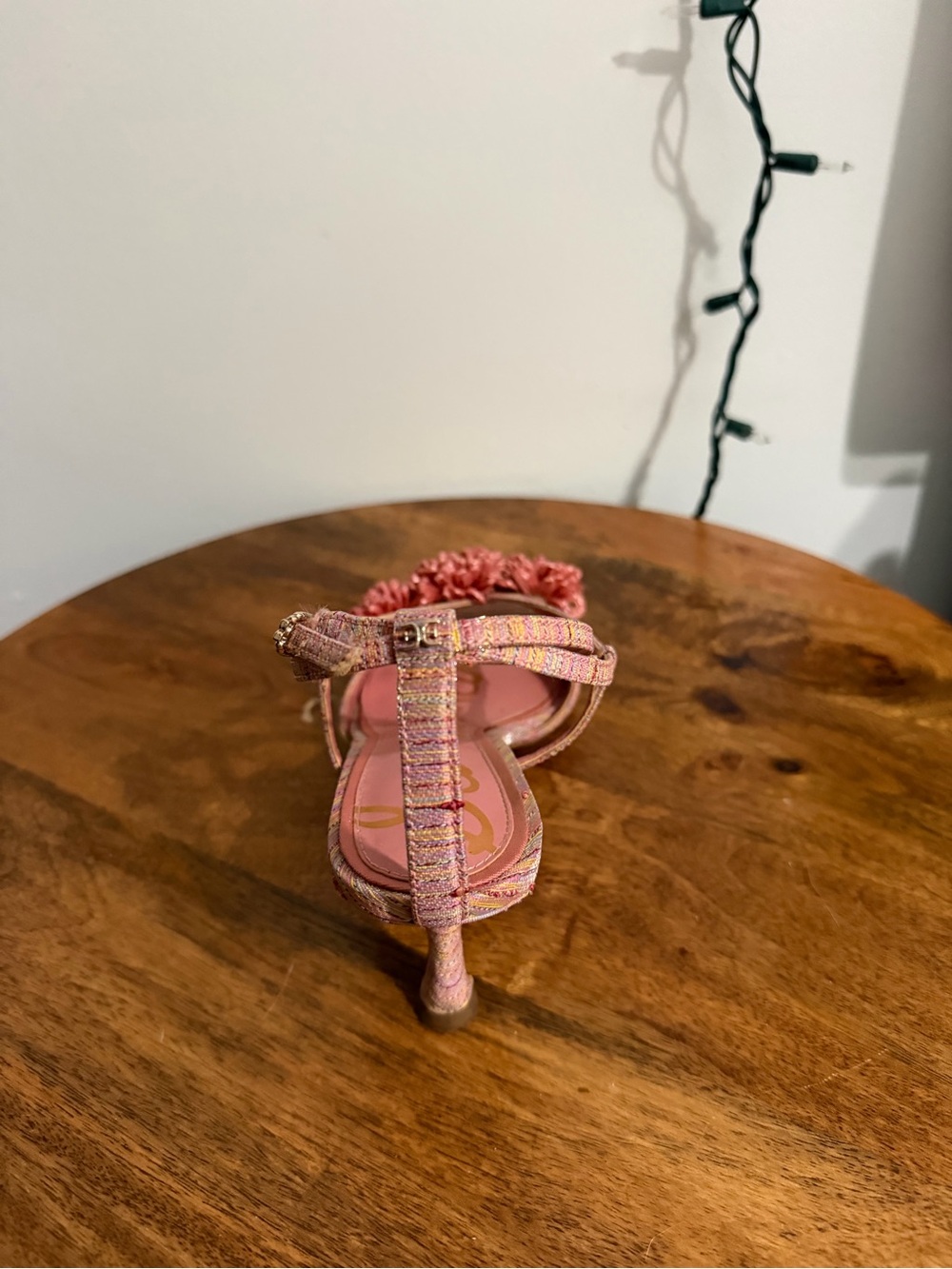 Sam Edelman Pink Floral-Trim Ankle-Strap Heels - Picture 4 of 5